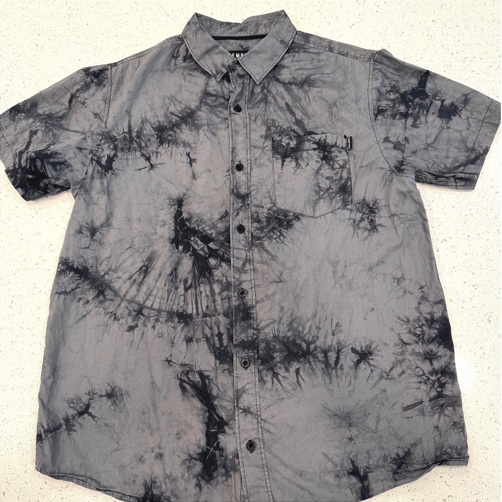Empyre Button Down Shirt Mens Medium Grey Black Excellent Tie Dye Streetwear